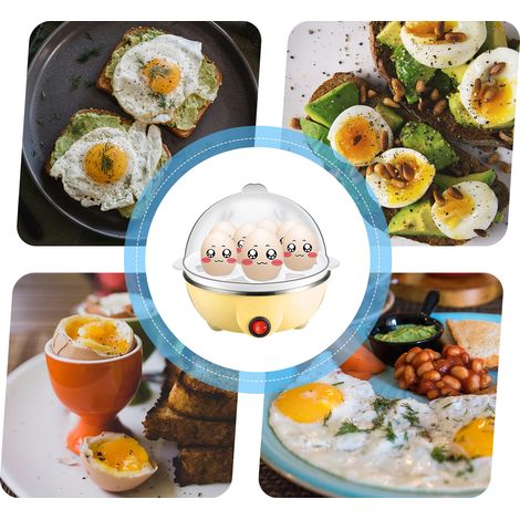 Olla eléctrica automática para 7 huevos con tapa transparente y vaso de 40 ml para escalfar huevos, cocinar al vapor y preparar verduras. (1/4)
