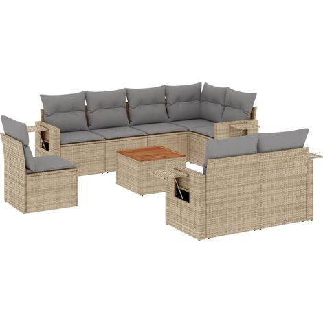 Maison Exclusive - 9-tlg. Garten-Sofagarnitur mit Kissen Beige Po