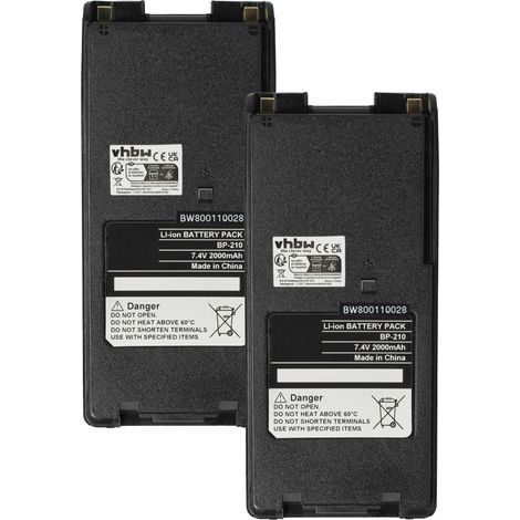 vhbw 2x Akku kompatibel mit Icom IC-F30GS, IC-F22SR, IC-F30FS, IC-F22S Funkgerät, Walkie Talkie (2000 mAh, 7,4 V, Li-Ion) + Gürtelclip