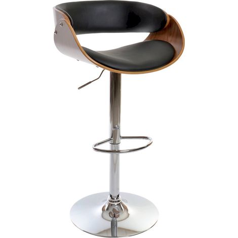 Chaise de bar élégante en noyer avec assise noire ajustable - Noir et noyer épuré (1/5)