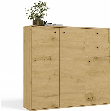 Fran - Cómoda - 3 puertas, 2 cajones - 120x110x30 cm - Roble artisan (1/5)