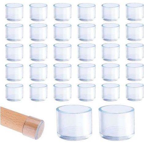 Lot de 32 embouts de pieds de chaise ronds en plastique transparent 25 mm – Antidérapants et silencieux – Pour pieds de 25 à 27 mm (1/5)