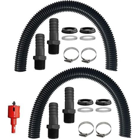 Kit de raccordement pour récupérateur d'eau de pluie avec tuyau de 50 cm et diamètre 25 mm, contre-écrou et accessoires d'installation (1/5)