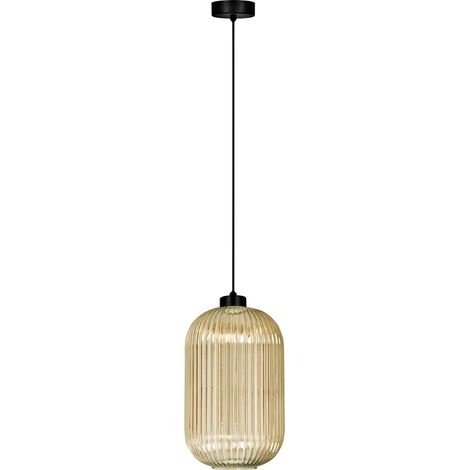 Suspension moderne noire verre ambre rainuré E27 15W (1/5)