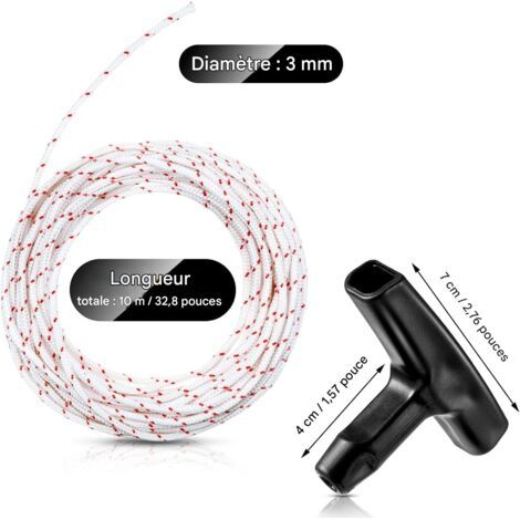 Cavo di avviamento 3,0 mm da 10 m con 3 maniglie per tosaerba, motosega, tagliaerba e altri motori (1/4)