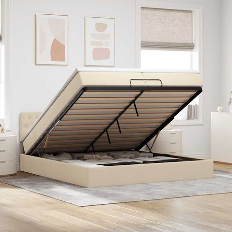 Estructura de cama otomana con colchón color crema 200x200 cm vidaXL (1/5)