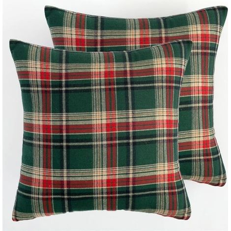 Lot de 2 housses de coussin décoratives pour canapé, motif tartan vert royal, 45 x 45 cm (1/5)