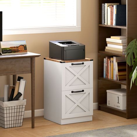 Cajonera Escritorio con 2 Cajones Soporte para Impresora con Riel Colgante para A4 y Carta 40x40x71 cm Blanco (1/5)