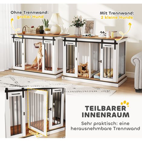 Cage pour chien 2 portes, boîte de transport pour chien, design rustique, verrouillable, blanc (1/5)