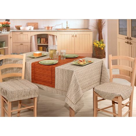 Copritavolo Salotto/Cucina Jacquard Con Bordo Modello Melange, misura140x140coloreMarrone (1/3)