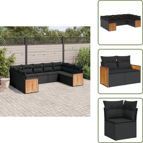 9-tlg. Garten-Sofagarnitur mit Kissen Schwarz Poly Rattan - Gartenmöbel - Rattan Möbel - Gartenset - Lounge Set - Esstischgarnitur (1/5)