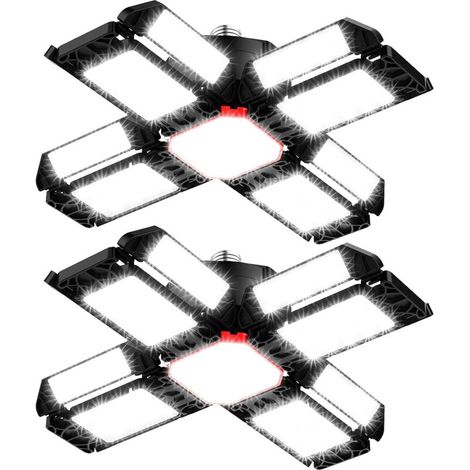 200W LED Lampe d'atelier Eclairage de garage 2 PCS - 20000LM 6500K Plafonnier déformable avec 12 Panneaux Réglables - E26 / E27 Bay Light pour cave magasin atelier grange entrepôt (1/5)