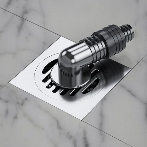 Bonde de douche carrée (100 x 100 mm) avec couvercle de crépine amovible, siphon de sol extérieur, raccordement pour lave-linge, bonde de douche en laiton/chrome (1/5)