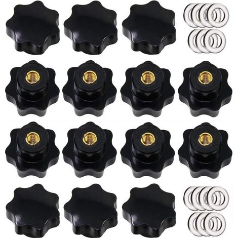 14Pcs M8 Knurled Thread Clamping Knob, Star Handle, Star Shape Hand Knobs Black Plastic Clamping Knob with Washers
