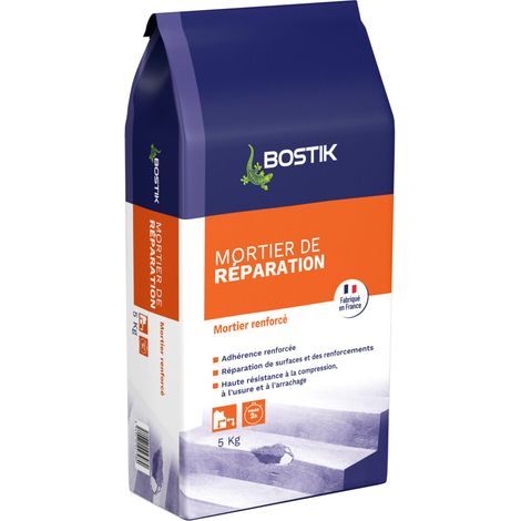 Bostik – Mortier de Réparation – Mortier de Montage Renforcé – Sol et Mur – Intérieur et Extérieur – Sans Retrait – Couleur : Gris – Sac de 5kg