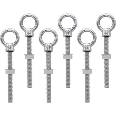 Ersandy – Boulons à œil M8 x 80 mm – Acier inoxydable 304 – Long filetage pour fixation sécurisée – Lot de 6 pièces
