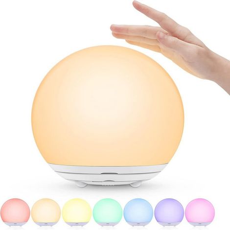 Lampe De Nuit Enfant - Lampe USB Rechargeable Avec Toucher - Lumière Chaude Réglable Et 7 Couleurs RGB - Minuterie 30/60 Min - Design Sphérique Compact - Blanc (1/5)