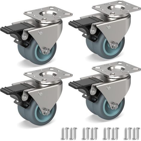 Roulettes pivotantes 50mm pour meubles – Double roues caoutchouc – Charge 160kg – Fixation par vis – Pour sols en béton et carrelage (1/5)