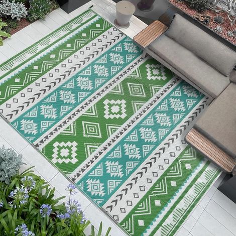 Tapis Exterieur Resistant Pluie Tapis Exterieur Réversible 180x270cm Résistant Aux UV Plastique Bleu Vert Tapis pour Terrasse Camping Jardin Balcon (1/5)