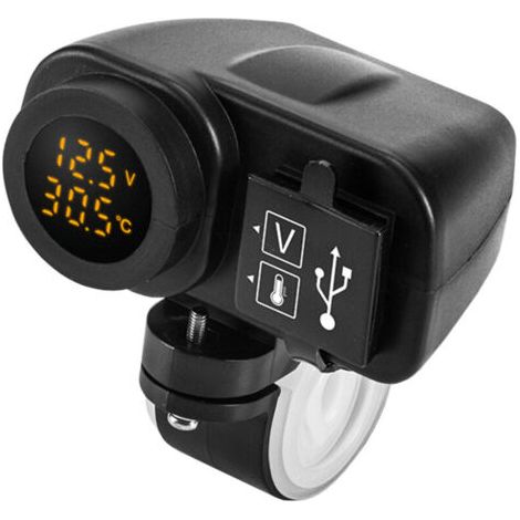 Chargeur USB pour moto 12.5 V - Pour chargeur de moto 2,1 A 12 V - Avec voltmètre LED - Thermomètre d'affichage (1/5)