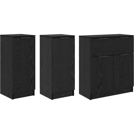 Aparador con cajón 3 pcs Roble negro Madera de ingeniería vidaXL