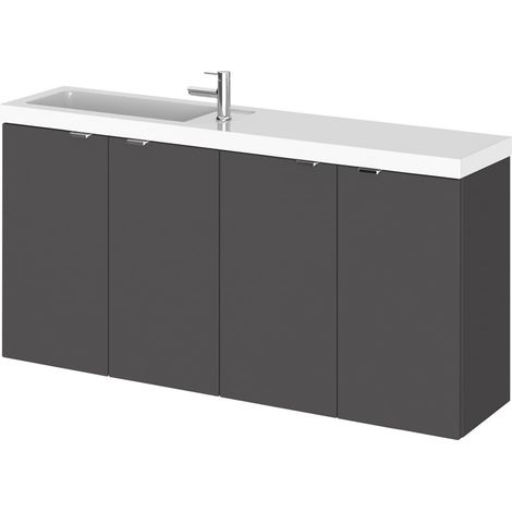 Hudson Reed Fusion Compact Wall Hung 4-Door Vanity Unit with Polymarble Basin 1000mm Wide - Gloss Grey (1/3)