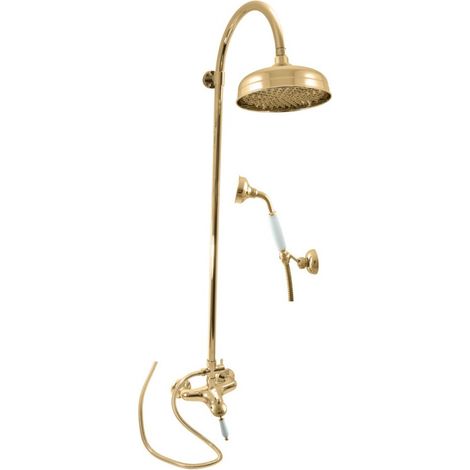 Colonne de douche LABE avec douchette laiton doré et poignée en céramique H.111cm (1/5)