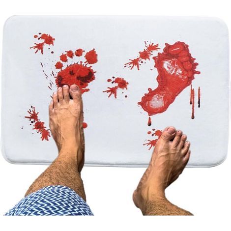 Tapis de douche Halloween sanglant, tapis de salle de bain Halloween sanglant Tapis résistants avec motifs sanglants et empreintes de pas rouges Tapis de douche originaux (1/5)