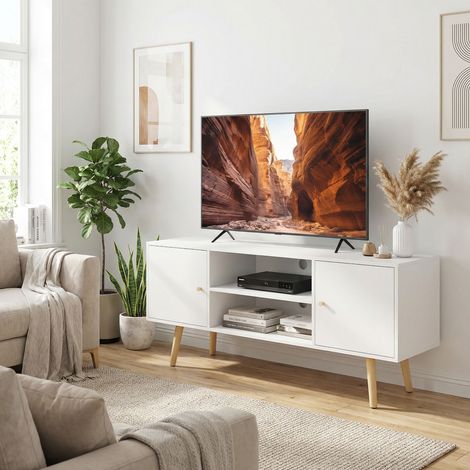 Mobile porta TV HOMCOM con 2 ante e 2 ripiani per televisori fino a 55 pollici, 120x34x50 cm, bianco