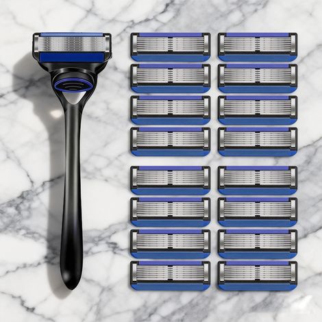 Rasoir à cartouches pour hommes – Tête pivotante, 6 lames flexibles en acier inoxydable et bande lubrifiante pour un rasage en douceur – Conçu avec précision pour un usage quotidien et les voyages.