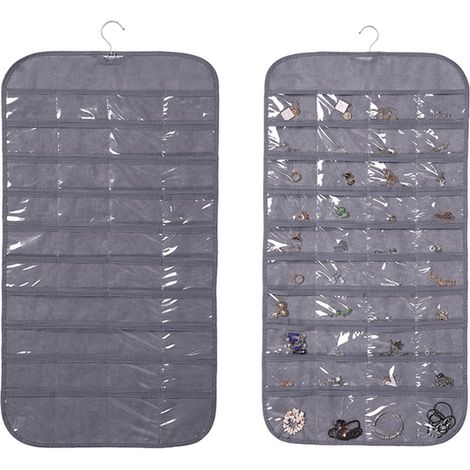 Organisateur De Porte - 80 Poches Avec Fenêtres En PVC - Pour Bijoux Accessoires Et Petits Objets - Gris - 1 Pièce (1/3)