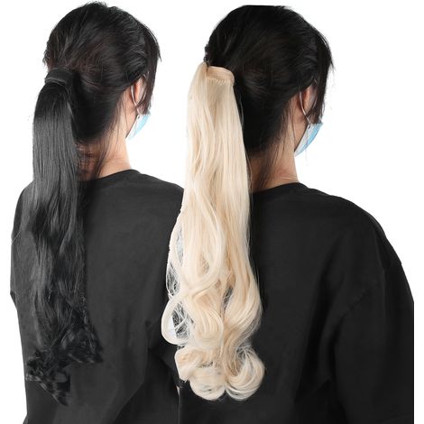 2-teiliges Set lockiger Haarverlängerungen für Pferdeschwanz, Clip-in-Haarteile für Damen (1/5)