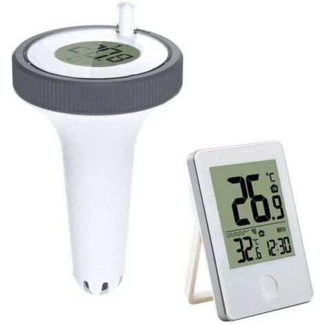 Thermomètre Piscine Sans Fil Flottant, Thermomètre de Piscine Connecté Numérique avec Récepteur Radio LCD, Portée jusqu'à 60 m, Pour Exterieur/Interieur, Aquarium, Spa, Étang (1/4)