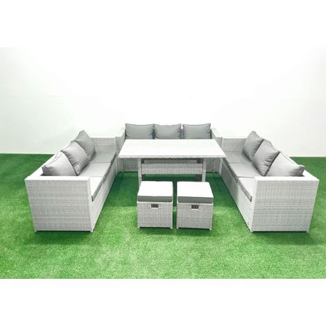 Fimous Ensemble de meubles de jardin en polyrotin 11 places  avec 2 Petit tabouret Gris clair mélangé (1/5)