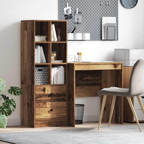 Escritorio con cajón con estante 2 pcs Madera vieja