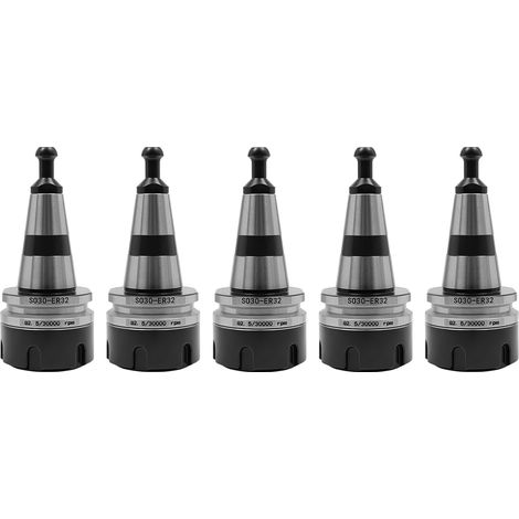 Lote de 5 pinzas de sujeción equilibradas ISO 30 ER32-45L, rosca G2,5, 30 000 rpm, portaherramientas CNC de acero inoxidable con perno de sujeción, para fresadoras y tornos (1/5)