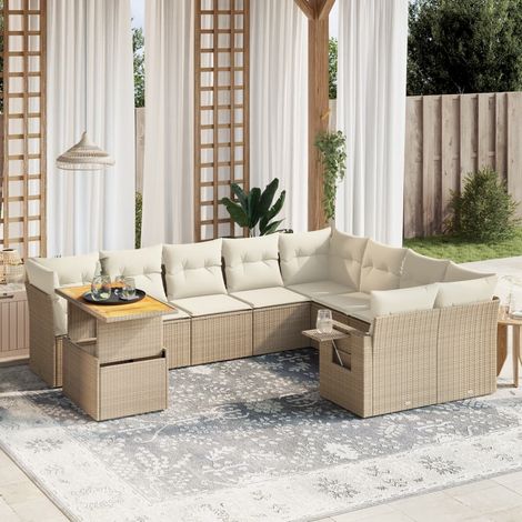 Set Divano da Giardino 10 pz con Cuscini Beige in Polyrattan vidaXL (1/3)