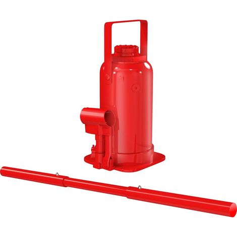 Cric bouteille hydraulique 12 T, cric hydraulique à bouteille gamme de levage 19-37 cm longue poignée et selle, rouge (1/5)