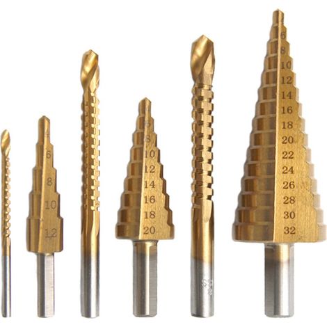 Lotto 6 punte a gradino HSS per foglio di alluminio del metallo del ferro dell'acciaio inossidabile di legno di perforazione di espansione multi-funzione, per settore fai da te (1/5)