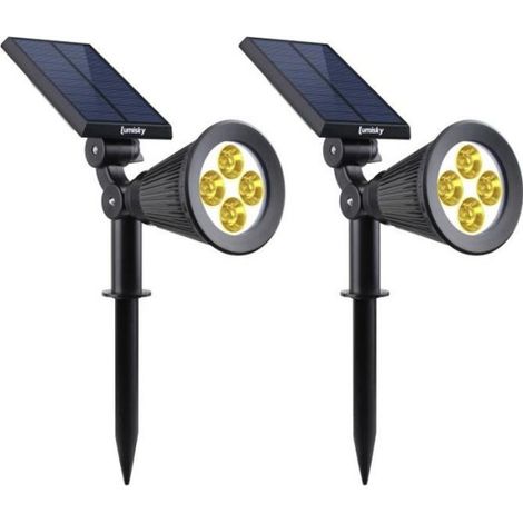Lot de 2 projecteurs solaires a LED Spiky - LUMI JARDIN - 200 Lumens - Blanc chaud - Etanche - 34 cm (1/5)