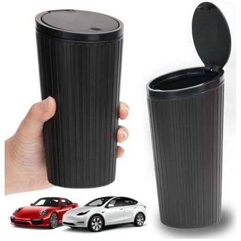 Petite Poubelle de Voiture avec Couvercle, Mini Poubelle Voiture, Petite Poubelle de Voiture étanches, Portable, Imperméable, Général, pour voiture bureau maison (Noir) (1/4)