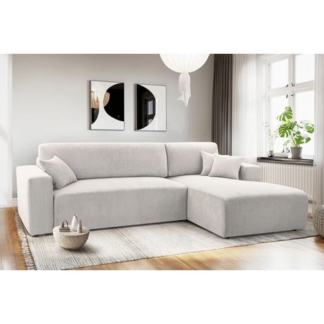 AX LIVING Catea Ecksofa weiß mit Schlaffunktion R Eckcouch 279cm mit Bettkasten