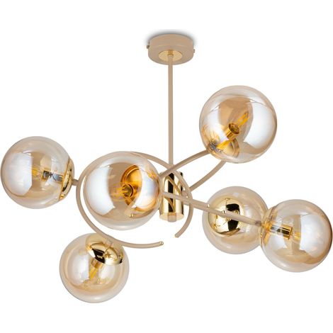 L谩mpara de ara帽a Jacob, cristal beige, 6xE14, 68 cm