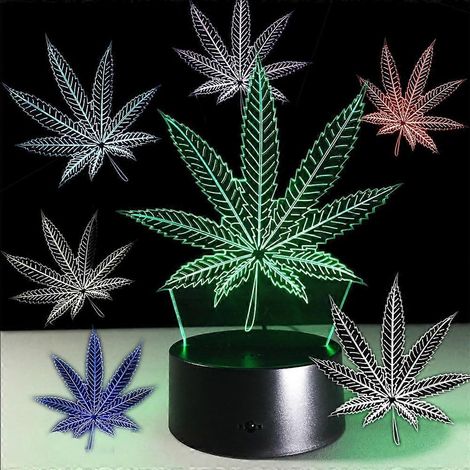 Lampe illusion 3D feuille de marijuana - Lumière d'ambiance optique effet cannabis - Décoration lumineuse pour chambre et fêtes (1/5)