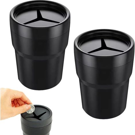 Juego de 2 botes de basura para coche con tapa, monedero universal, mini bote de basura compacto, impermeable, práctico contenedor de almacenamiento.