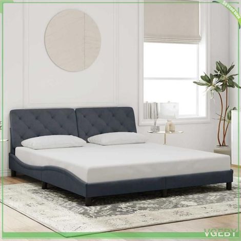 Cadre de lit avec tête de lit - 3207942 - 200x200 cm - Velours gris foncé - Sommier à lattes (1/5)