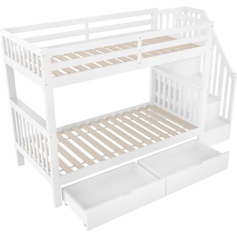Letto a castello per bambini 90 x 200 cm con scala contenitore, 2 cassetti, bianco, HOMVRA (1/5)
