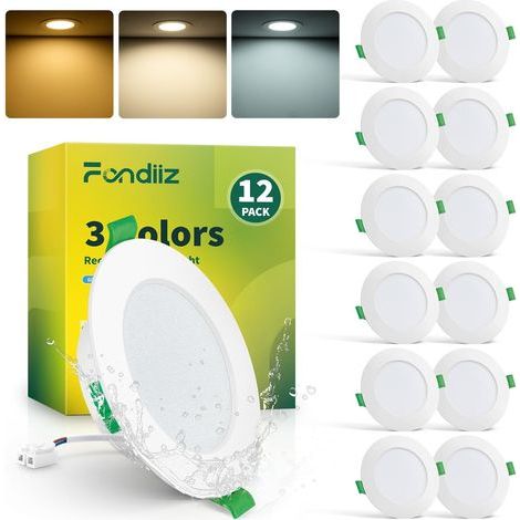 Set of 12 Recessed LED Spotlights, 6W, Adjustable 2700K-6000K, IP44, Bathroom, Kitchen (1/5)