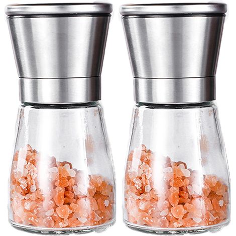 Moulin à Sel et Poivre - Corps en Verre Épais - Mécanisme en Céramique Non Corrosif - Réglage Fin à Grossier - Hauteur 12,7 cm - Lot de 2 (1/5)