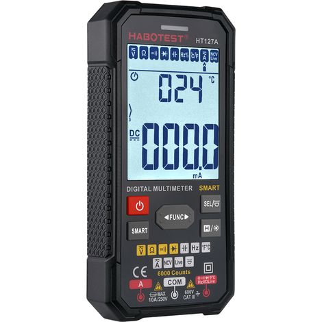 Multimètre numérique intelligent HT127A avec écran LCD 3.1" et 6000 points, auto-range, RMS, mesure tension/courant/résistance/capacité/température/NCV, CAT III 600V (1/5)